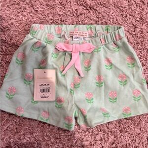The Beaufort Bonnet Company Mint Green Floral Shorts with Pink Bow